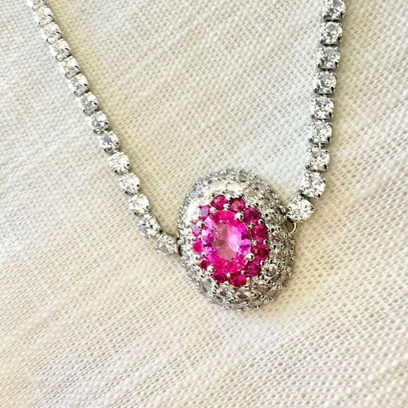 Cubic zirconia light pink statement necklace super sparkly - Picture 2 of 2
